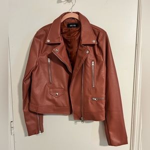 Fab’rik vegan leather jacket, red brown, zipper, size large